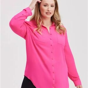 Torrid Pink Asymmetrical Button Down Shirt